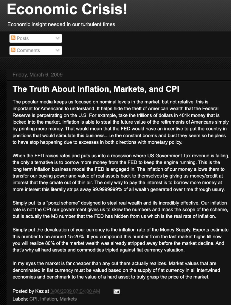 Mar 6, 2009 — the valuation call, posted the morning of the S&P 500's crisis low (666.79)